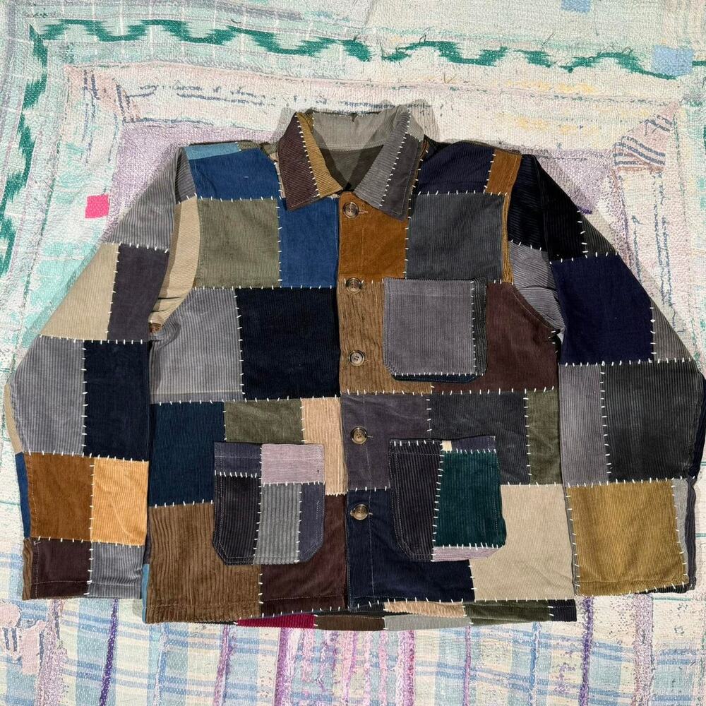 Custom patchwork corduroy jacket handmade sashiko size small